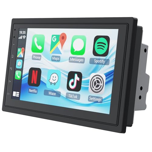 Haudio 7' Double Din Car Stereo with Wireless Apple CarPlay & Android Auto, Touchscreen Car Radio with Bluetooth 4.1, Mirror Link, GPS Navigation, WiFi, Voice Control, 2+32GB, FM Radio - No Camera