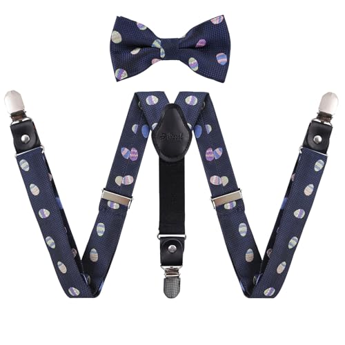 Alizeal Boys Novelty Pre-tied Bow Tie and Adjustable Funny Clips Suspender Set for Easter Party and Family Gathering, Easter Egg