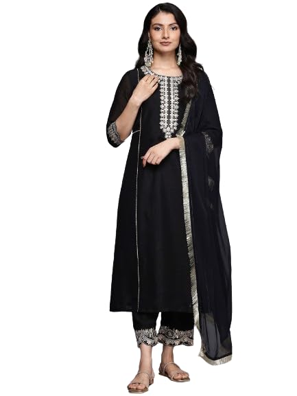 Ensemble kurta brodé noir haut de gamme Varanga Zari Ensemble de luxe
