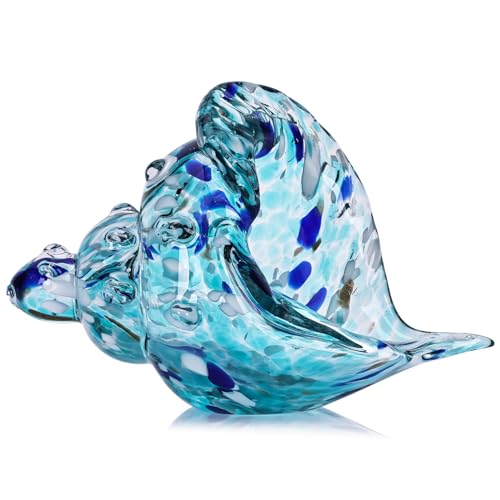 LCCCK Sea Glass Art Figurines Hand Blown Conch Shell Sculpture,