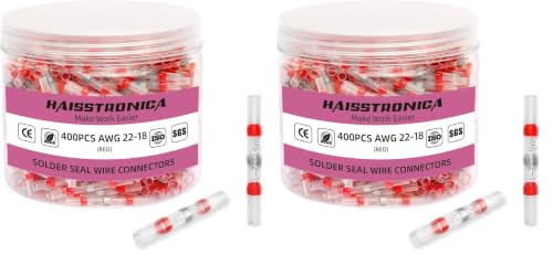haisstronica 400PCS Solder Seal Wire Connectors, AWG 22-18 Red Sleeves (Pack of 2)