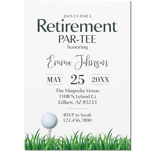 Dear Moments Studio Personalized Golf Retirement Party Invitation For Man, Sport Theme Retirement Celebration Invite 5X7In Printed Card