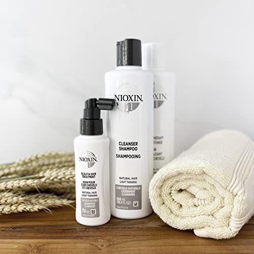 Nioxin System Kit 1, Hair Strengthening & Thickening Treatment, Treats & Hydrates Sensitive Or Dry Scalp, Reduces Hair Breakage, For Natural Hair With Light Thinning, Full Size (3 Month Supply) #TOP6