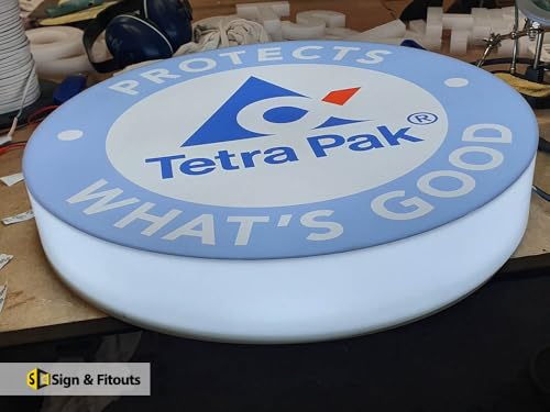 Image of Customized Printed LED Acrylic Sign Board | Personalized Name Logo with Warm White /Cool White Light | Backlit Round Signage for Shop, Office, Clinic & Home Entrance Branding (18x18 Inch)