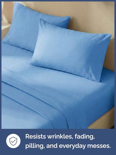 Image of Kids Queen Size Bed Sheet Set - 4 Piece Kids Loft Bed Sheets - Solid Blue Themed Bedding - Soft, Cute and Cozy - Breathable and Machine Washable - Bedding for Boys, Girls, Teens & Toddlers - Oeko-Tex