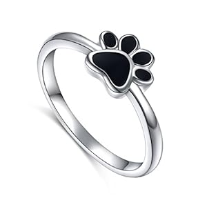 S925 Sterling Silver Jewelry Puppy Dog Cat Pet Paw Print Ring (Black, 8)