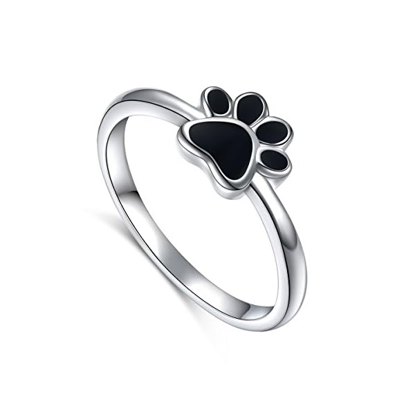 S925-Sterling-Silver-Jewelry-Puppy-Dog-Cat-Pet-Paw-Print-Ring-Size-678 S925 Sterling Silver Jewelry Puppy Dog Cat Pet Paw Print Ring (Black, 8)