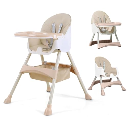 Image of Sunchildor Baby High Chair with 5-Point Harness, Removable Tray and Seat Cushion, 3-in-1 Convertible High Chair for Toddler, Khaki