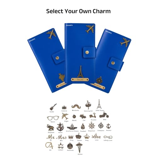 Image of AICA Personalized Name & Charm Long Leather Wallet Passport Cover with Passport, Boarding Pass, Currency, Card Slot & Coin Holder for Men & Women (RoyalBlue)