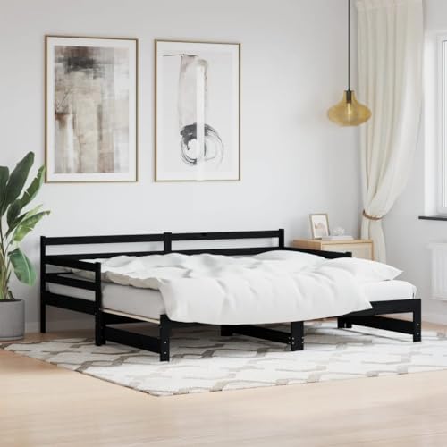 KLYEON Sofá Cama Nido Madera Maciza de Pino Negro 80x200 cm,Cama Nido Sofá Cama 2 en 1 Cama de Invitados Versátil y Práctica para Espacios Reducidos Camas y somieres