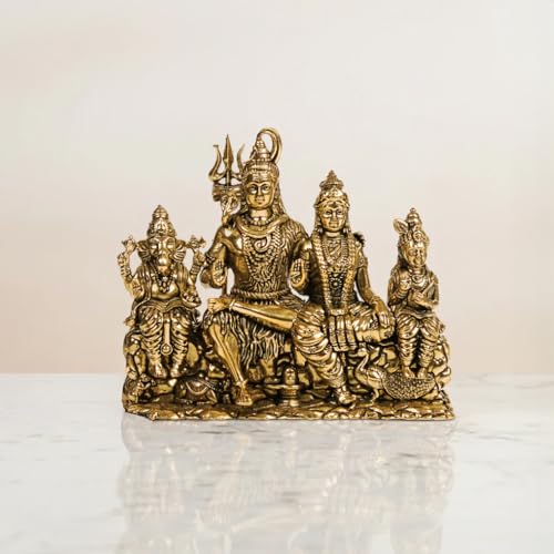 Image of 4.5 inch Brass Shiv Parivar God Idol for Home Temple & Pooja Room Handmade Shiva Parvati Ganesh Kartikeya Statue Pure Brass Murti for Spiritual Decor & Vastu Enhancement