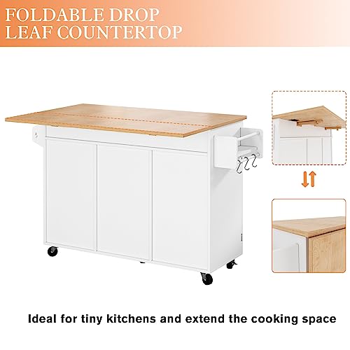 image for HLR Kitchen Island On Wheels, Rolling Kitchen Island Cart with Drop Le