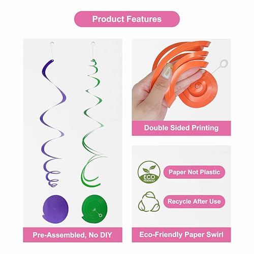 Image of HonuGoGo 48‑Piece Multi-Color Paper Swirl Decorations - Hanging Party Swirls for Birthday, Baby Shower, Wedding & Celebration Decor
