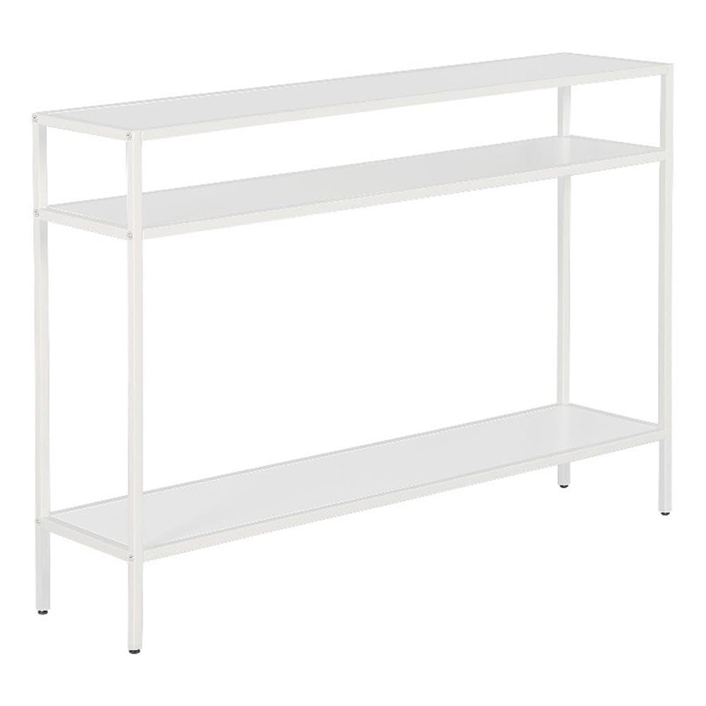 Henn&Hart 42" Wide Rectangular Console Table with Metal Shelves in Matte White, Entryway Table, Accent Table for Living Room, Hallway