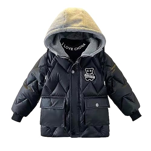 Boys Winter Warm Parka Coat Hooded Puffer Fleece Lined Jacket Snow Outwear