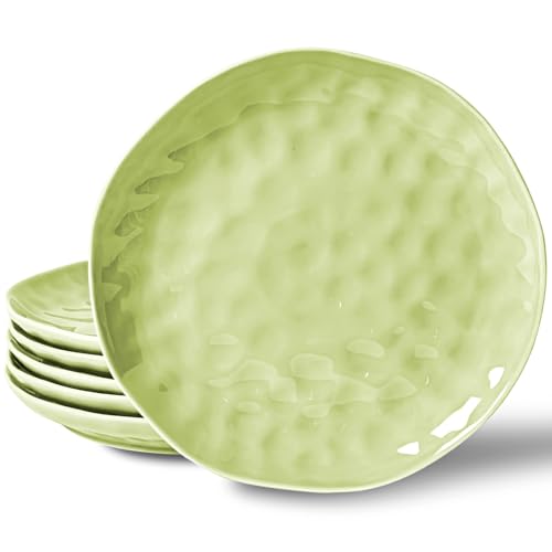 HOMBENE Dinner Plates 10.5 Inch Mint Glow Green Set of 6, Sun-glitter Style, Noodle Fruit, Dinner, Salad Plates for Serving Snacks Kitchen Dinnerware Sets