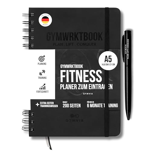 GYMWRKT Premium Trainingstagebuch Krafttraining Deutsch mit Stift - A5 - Gym Logbuch, Fitnesstagebuch zum Ausfüllen - Workout Planer, Fitness Journal für Männer & Frauen - Trainingsplaner