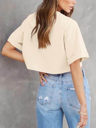 Image of Tankaneo Women Crop T-Shirts Half Sleeve Drop Shoulder Cropped Tops Y2K Casual Summer Basic Tees