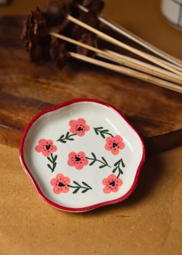Image of WEAVING HOMES Poppy Flower Handmade Dessert Plate, Size: 11 cm Microwave & Dishwahsher Safe (Set of 1)