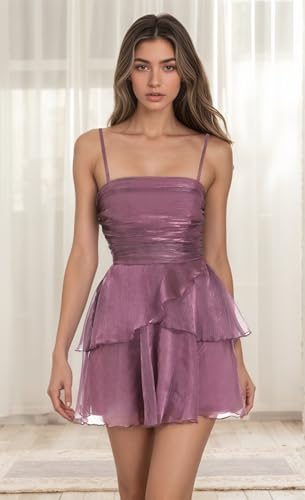 Zoghoo Sparkly Tulle Homecoming Dresses for Teens Spaghetti Straps Cocktail Dress Short Ruffles Prom Ball Gown3