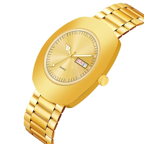Image of Shocknshop Analog Round Day & Date Functioning Gold Stainless Steel Wrist Watch for Men Boys -WCH142