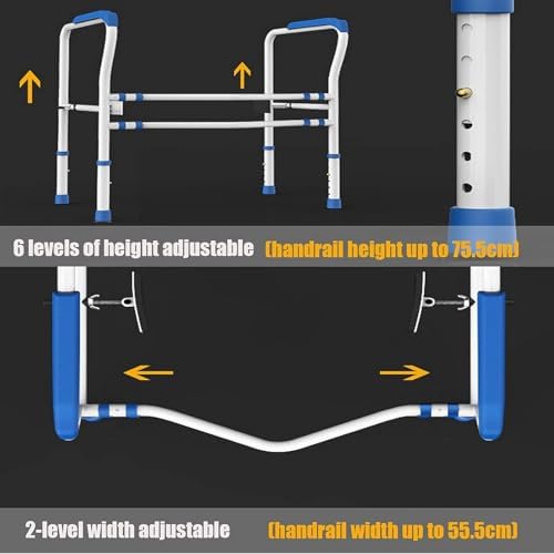 Adjustable Toilet Safety Rails for Seniors & Disabled - Non-Slip Grab Bar Bathroom Assist - Supports 300lbs - Height & Width Adjustable, Blue - Essential Aid for Elderly Safety