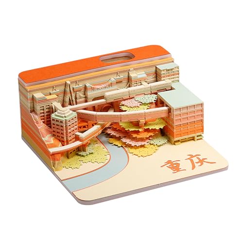 Calendrier 3D 2025 avec bloc-notes architecture orange en sculpture de papier