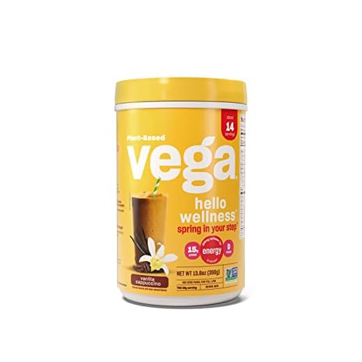 Vega Hello Wellness Spring in Your Step Blender Free Smoothie (14 Servings) Plant Based Vegan Protein Powder, 100mg Caffeine, Vitamin D, Energy - Vanilla Cappuccino, 13.8oz (Packaging May Vary)