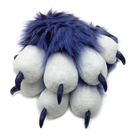 Furryvalley Fursuit Pfoten Handschuhe Kostüm Pelzigen Teilweise Cosplay Flauschige Löwe Bär Requisiten für Kinder Erwachsene (Dunkelblau) Cover