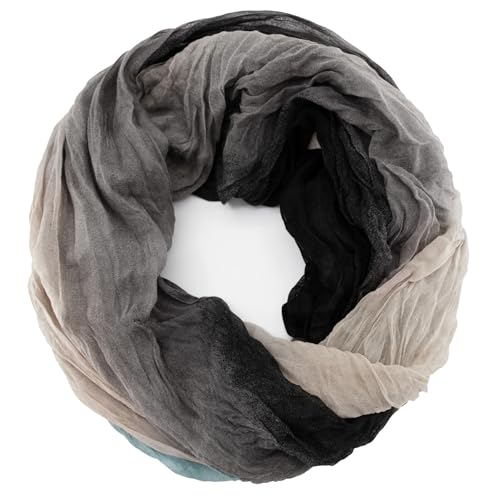 Gloop Damen Schal leichter Loop schal Schlauchschal Tuch mit Farbverlauf Viele Farben (Schwarz-Beige)