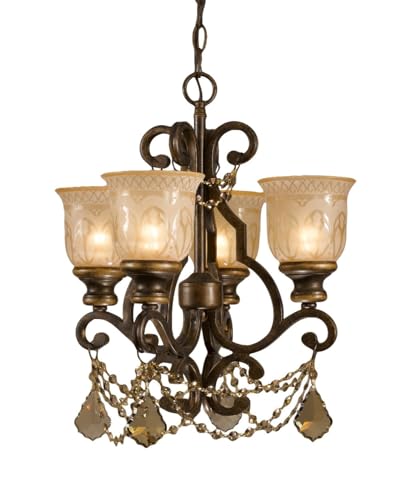 Norwalk 4 Light Golden Teak Hand Cut Crystal Bronze Umber Mini Chandelier with Glass Shades