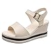 Sandali in plastica da donna sandali in pelle nera in pelle bovina suola tessuta zeppa sandali resort suola spessa zeppe scarpe casual da donna tacco a blocco sandali da donna, Beige, 37.5 EU