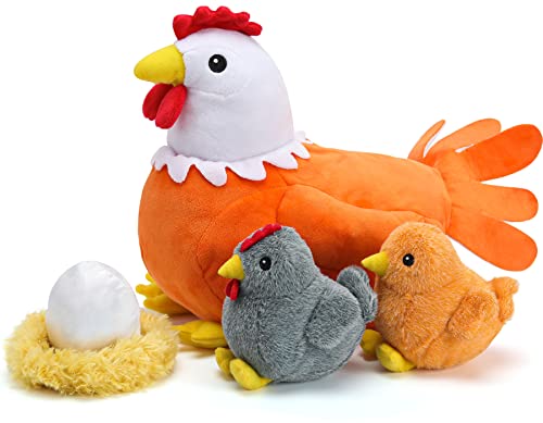 15inch Chicken Stuffed Animals, Mommy Farm Hen Plush with Henhouse Plushie/Egg/2 Little Baby Chicks Toys, Christmas…