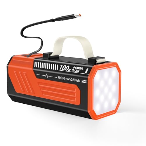 Laptop Power Bank,70,000mAh Portable Charger with 100W USB-C Ports, Built-in and Retractable Cables,100W Input, Fast Charging for MacBook Pro/Air/iPhone 16/iPad Pro/Galaxy S25 Ultra and More