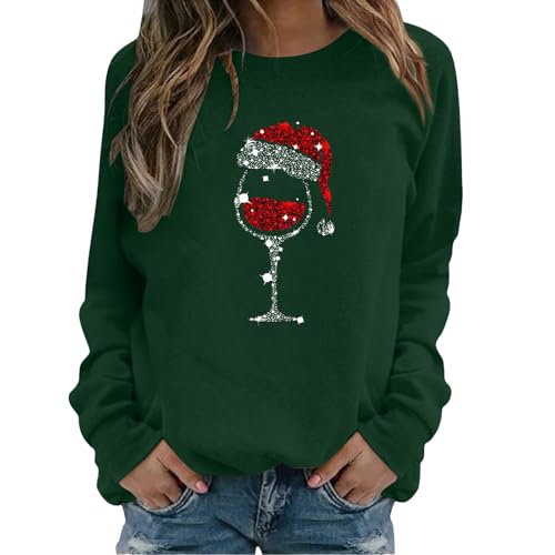 Damen Pullover Weihnachtspullover Damen Lustig Rotwein Glas Druck...
