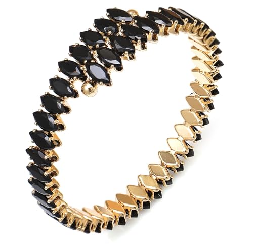 Wovanoo Rhinestone Cuff Bracelet Cubic Zirconia Tennis Bracelets Open Adjustable Bangle for Women Gold Black