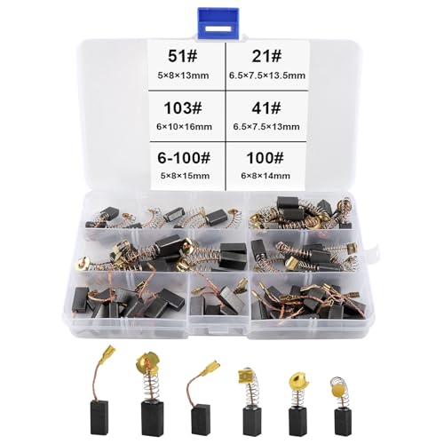 UYUYong 60 Pièces Balais de Charbon Machine Electrique Brosses de Carbone Brosses de Carbone pour Ponceuses Charbon Moteur Dureté Elevée pour Meuleuse D'angle Scies Outils Électriques etc. (6 Tailles)