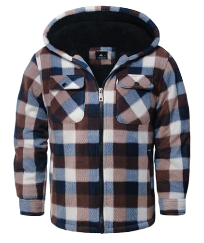 Image of V VALANCH Boys Flannel Jacket Hooded Fleece Lined Zip-up Hoodies Plaid Coat for Kids