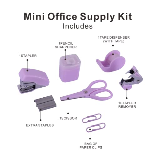 Yizocenguo Mini Office Supply Kits – Includes Mini Stapler,Scissors, Staple Remover, Staples, Tape Dispenser (Purple) - Cosy Home Interiors Yizocenguo Mini Office Supply Kits – Includes Mini Stapler,Scissors, Staple Remover, Staples, Tape Dispenser (Purple) - Image 2