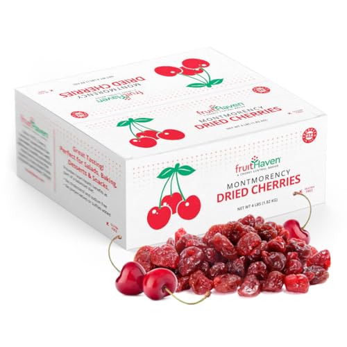 fruitHaven Bulk Montmorency Dried Tart Cherries, No Perservatives or Sulfites Added, Gluten Free, A Cherry Central Brand and Locally Grown (4 Pounds)