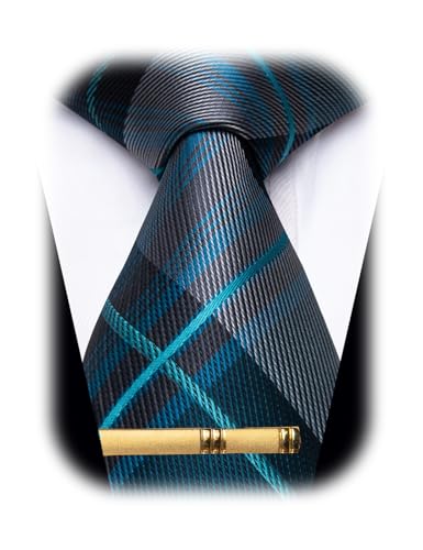 Image of YourTies Men's Neckties Striped Tie and Plaid Neckties for Men Woven Silk Tie Gold Tie Clip Set
