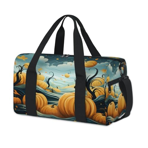 Magical Pumpkin Sea Travel Duffel Bag, Collapsible Sports Tote Gym Bag with Adjustable Shoulder Strap for Women Men, Lightweight Weekender Overnight Carry-On for Travel, Workout