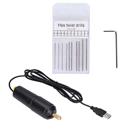 Mini kit de furadeira elétrica USB portátil com 10 peças de brocas para perfuração de joias de resin