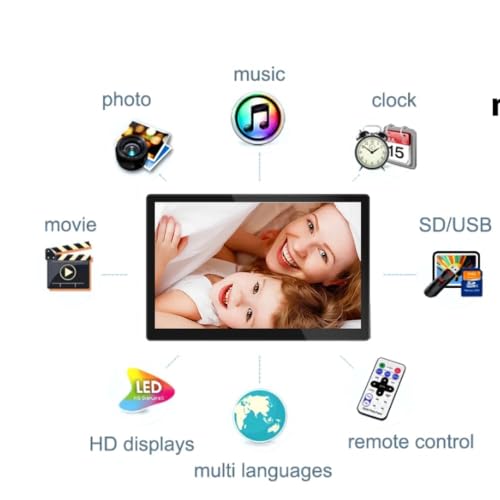 Image of Miracle Digital 12-inch HDMI Hi-Def Digital Photo Frame with Mirror Glass Finish, 8GB Built-in Memory, 2GB RAM, USB /SD Card Support, Remote Control, Stereo Speakers, and Video /Photo Slide Show
