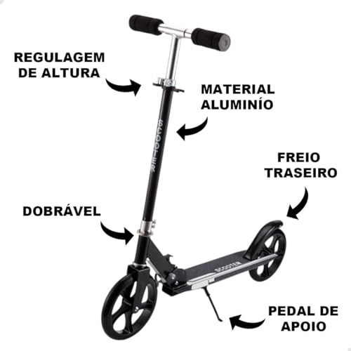 Patinete Adulto Juvenil Scooter 2 Rodas Até 100 Kg Criança Adolescente (Preto)
