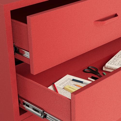 Jan Nowak Metall Kommode mit Schubladen - Carla Komodenschrank für Schlafzimmer Wohnzimmer Kinderzimmer Flur Schubladenschrank Industrial Loft Style Schubladenkommode Glitzernd 80 x 101,5 x 40 cm Rot