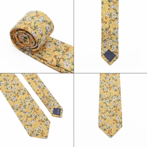 Image of Cotton Floral Ties for Men 2.76 inch Men's Skinny Tie Linen Flower Printed Neck Tie for Wedding Dating Party