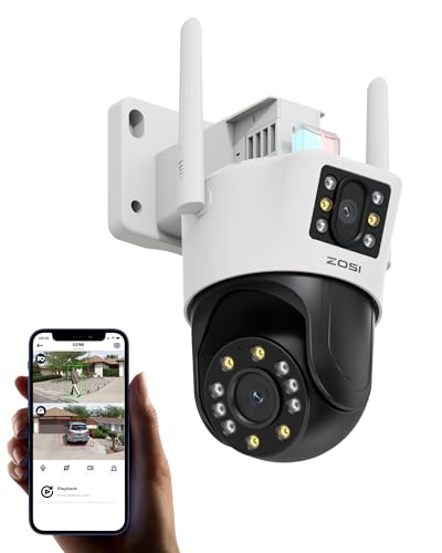ZOSI Telecamera di Sorveglianza WiFi Motorizzata con Doppio Obiettivo 2MP+2MP per Esterna, 360° Vista Rilevazione Umana/Veicolo, Audio Bidirezionale, Sirena Allarme, Visione Notturna a Colori