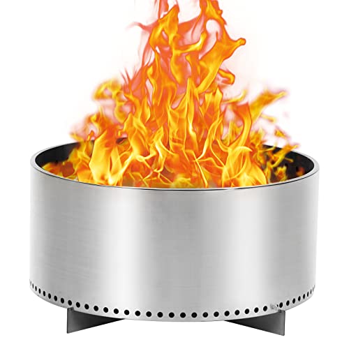 27" Smokeless Fire Pit with Air Switch, Wood Burning Portable Stainless Steel Outdoor Firepit with Removable Stand and Ash Pan, Ideal for Camping for Backyard Patio and Picnic, H: 11.5 in, 26.9 lbs…