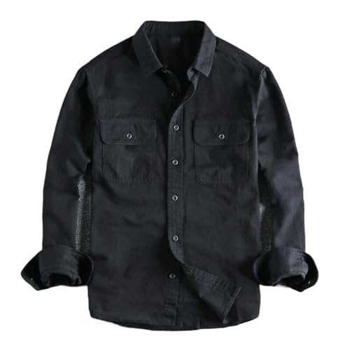 Camisa de manga larga de sarga lavada, ropa de trabajo de algodón liso para hombre versátil